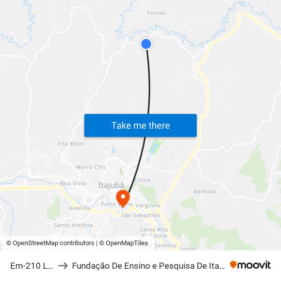 Em-210 Leste to Fundação De Ensino e Pesquisa De Itajubá (FEPI) map