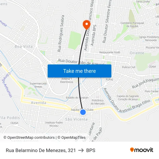Rua Belarmino De Menezes, 321 to BPS map