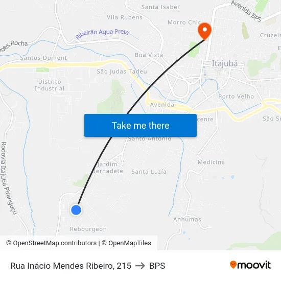 Rua Inácio Mendes Ribeiro, 215 to BPS map