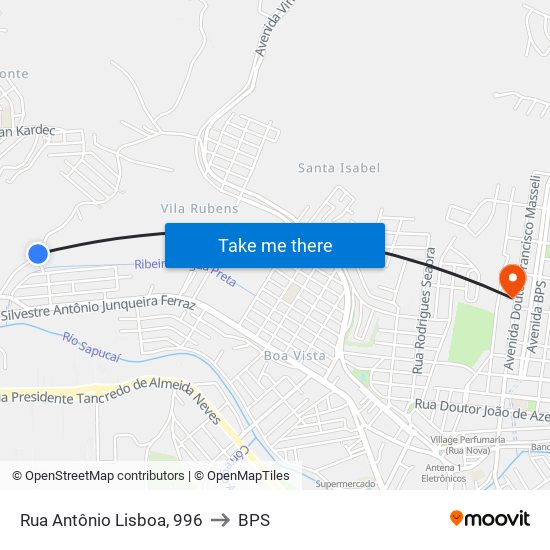 Rua Antônio Lisboa, 996 to BPS map