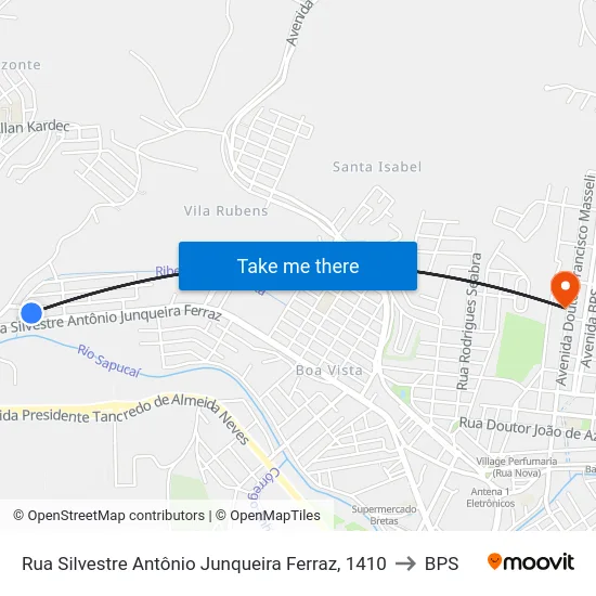 Rua Silvestre Antônio Junqueira Ferraz, 1410 to BPS map