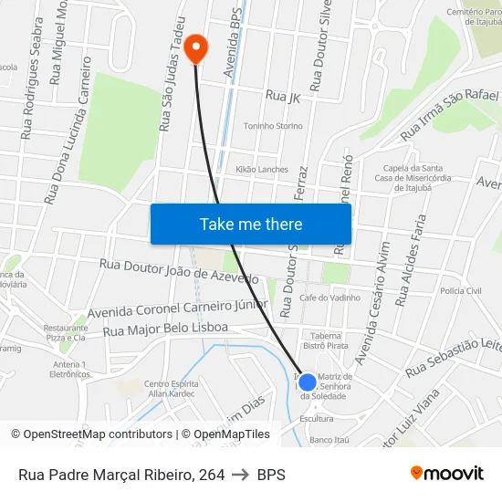 Rua Padre Marçal Ribeiro, 264 to BPS map