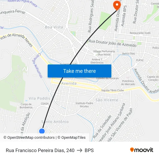 Rua Francisco Pereira Dias, 240 to BPS map