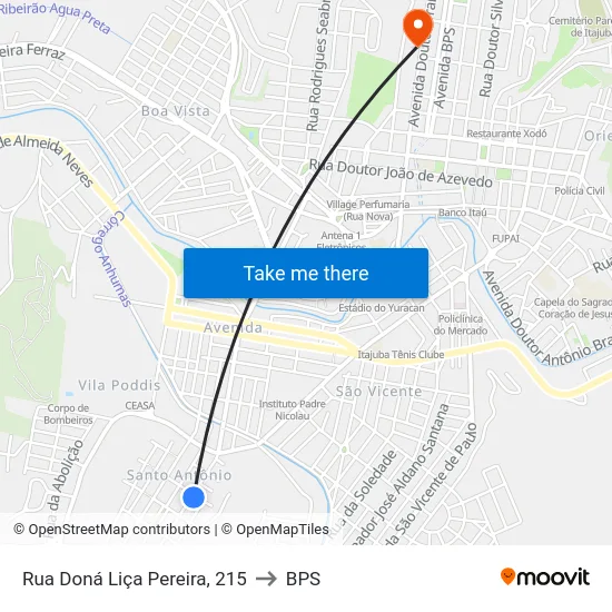 Rua Doná Liça Pereira, 215 to BPS map