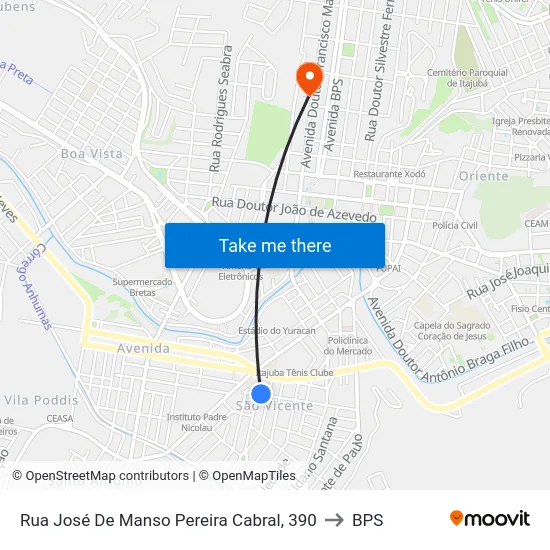Rua José De Manso Pereira Cabral, 390 to BPS map