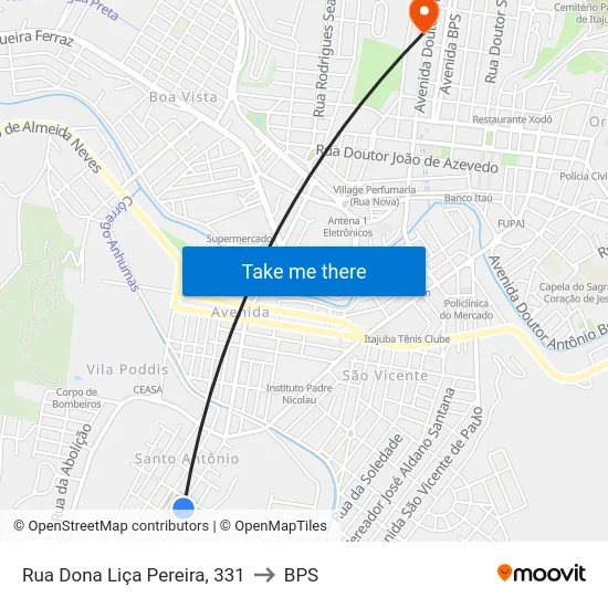 Rua Dona Liça Pereira, 331 to BPS map