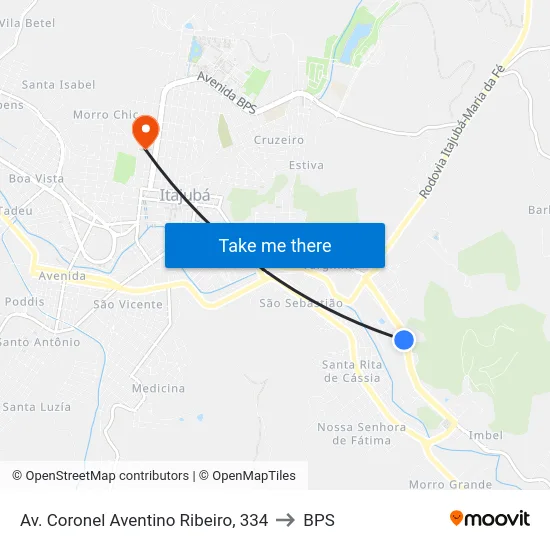 Av. Coronel Aventino Ribeiro, 334 to BPS map