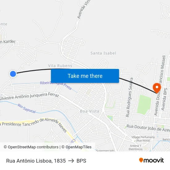 Rua Antônio Lisboa, 1835 to BPS map