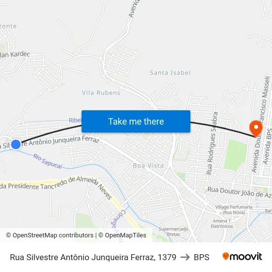 Rua Silvestre Antônio Junqueira Ferraz, 1379 to BPS map