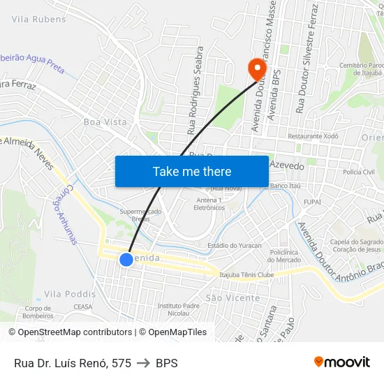 Rua Dr. Luís Renó, 575 to BPS map