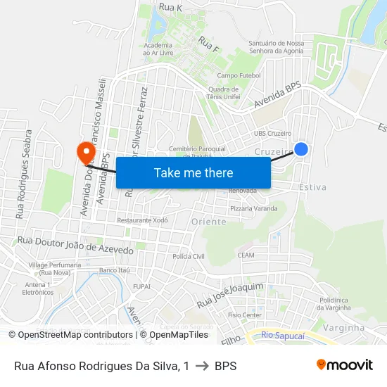 Rua Afonso Rodrigues Da Silva, 1 to BPS map