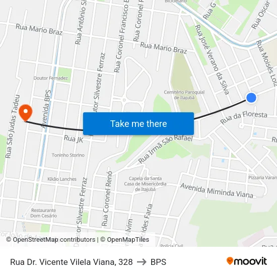Rua Dr. Vicente Vilela Viana, 328 to BPS map