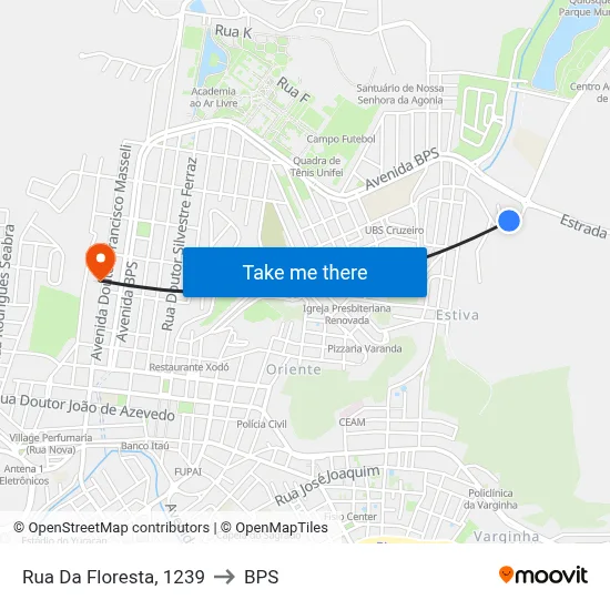 Rua Da Floresta, 1239 to BPS map