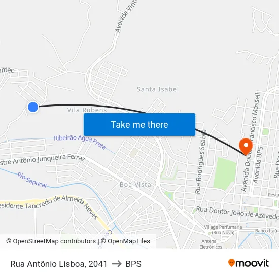 Rua Antônio Lisboa, 2041 to BPS map