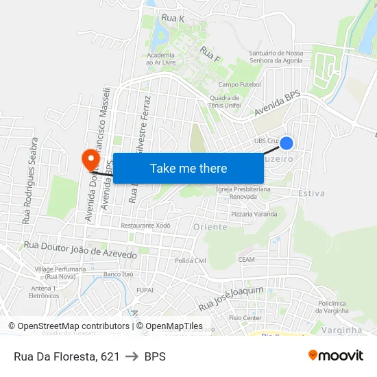 Rua Da Floresta, 621 to BPS map