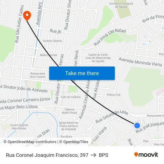 Rua Coronel Joaquim Francisco, 397 to BPS map