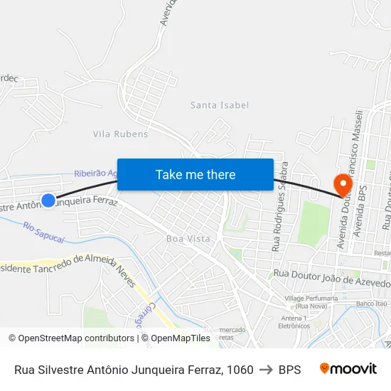 Rua Silvestre Antônio Junqueira Ferraz, 1060 to BPS map