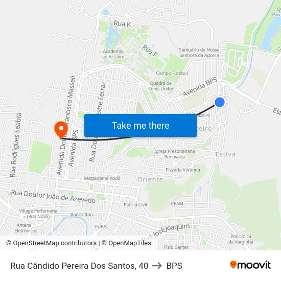 Rua Cândido Pereira Dos Santos, 40 to BPS map