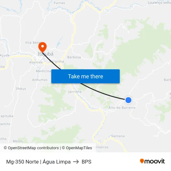Mg-350 Norte | Água Limpa to BPS map