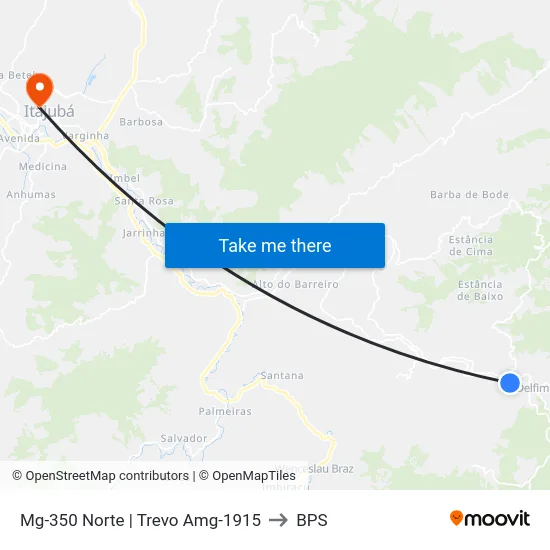 Mg-350 Norte | Trevo Amg-1915 to BPS map