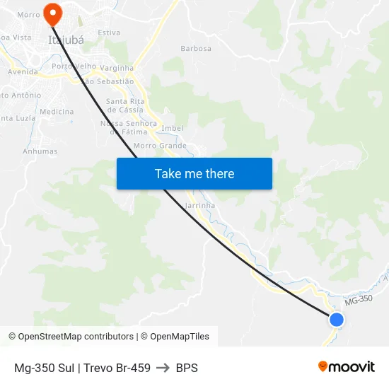 Mg-350 Sul | Trevo Br-459 to BPS map