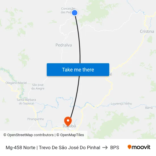 Mg-458 Norte | Trevo De São José Do Pinhal to BPS map