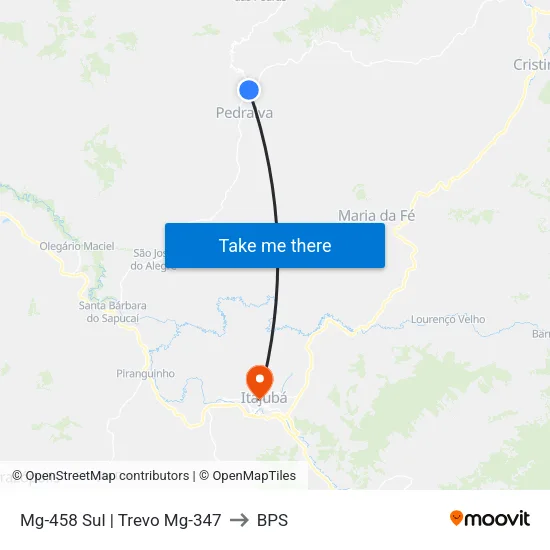 Mg-458 Sul | Trevo Mg-347 to BPS map