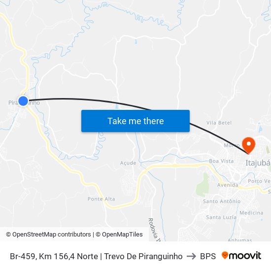 Br-459, Km 156,4 Norte | Trevo De Piranguinho to BPS map