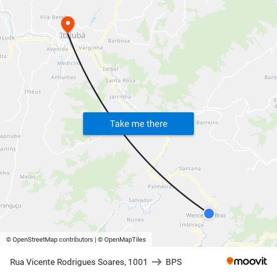 Rua Vicente Rodrigues Soares, 1001 to BPS map