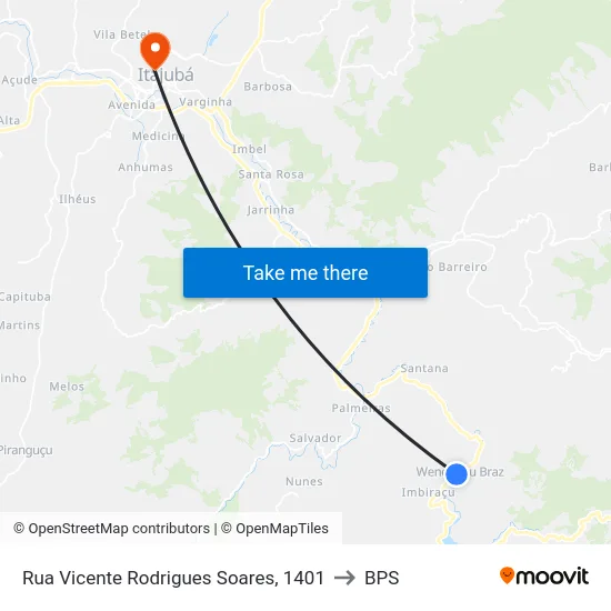 Rua Vicente Rodrigues Soares, 1401 to BPS map