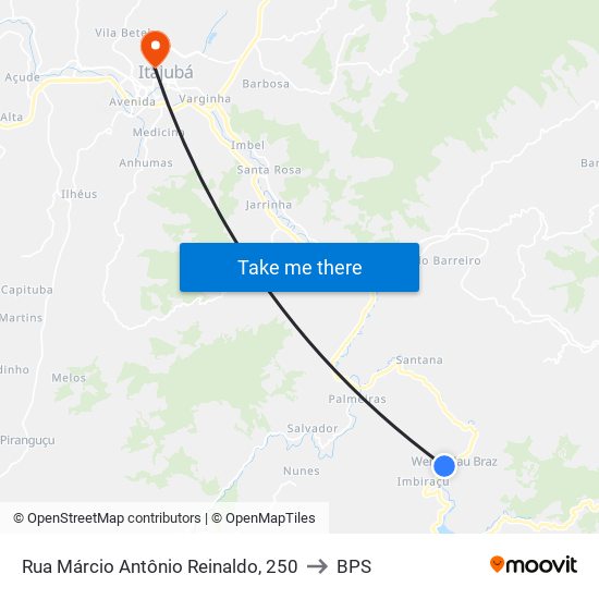 Rua Márcio Antônio Reinaldo, 250 to BPS map