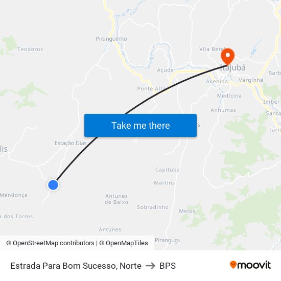 Estrada Para Bom Sucesso, Norte to BPS map