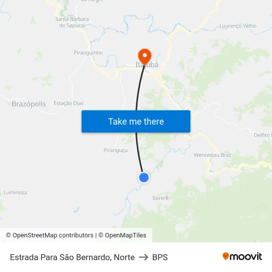 Estrada Para São Bernardo, Norte to BPS map