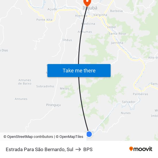 Estrada Para São Bernardo, Sul to BPS map