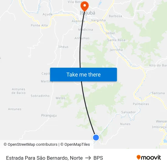 Estrada Para São Bernardo, Norte to BPS map