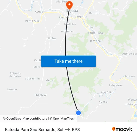 Estrada Para São Bernardo, Sul to BPS map