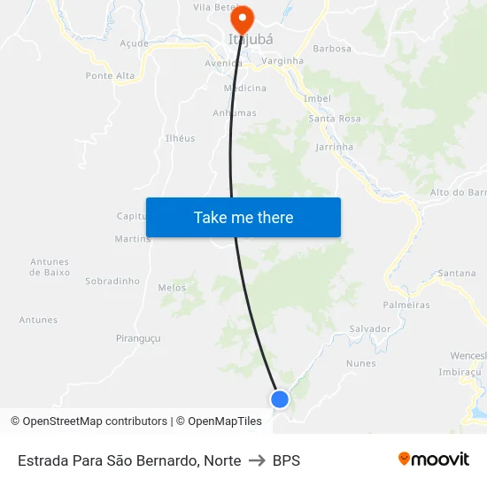 Estrada Para São Bernardo, Norte to BPS map