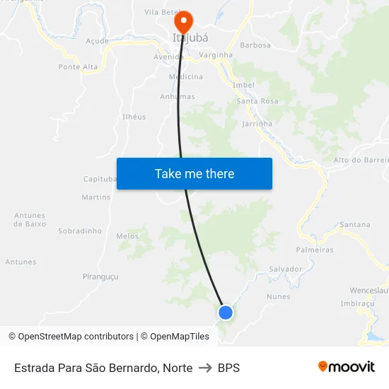 Estrada Para São Bernardo, Norte to BPS map