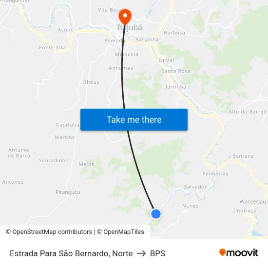 Estrada Para São Bernardo, Norte to BPS map