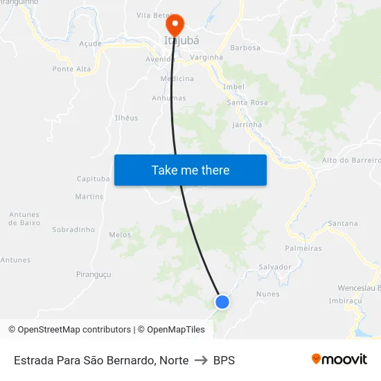 Estrada Para São Bernardo, Norte to BPS map