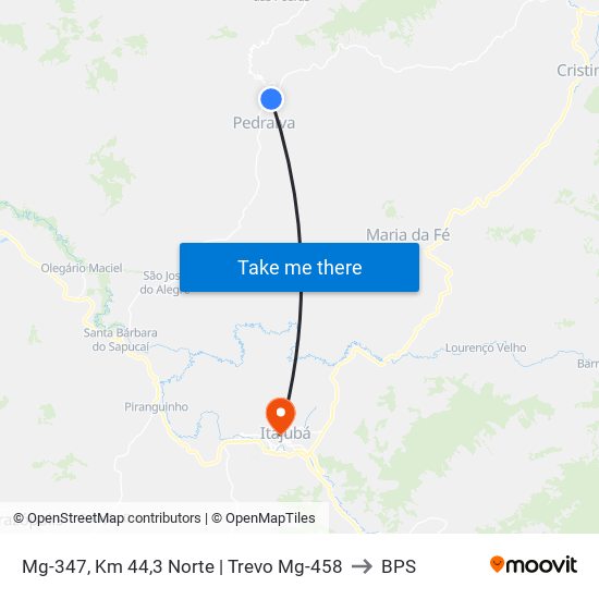 Mg-347, Km 44,3 Norte | Trevo Mg-458 to BPS map