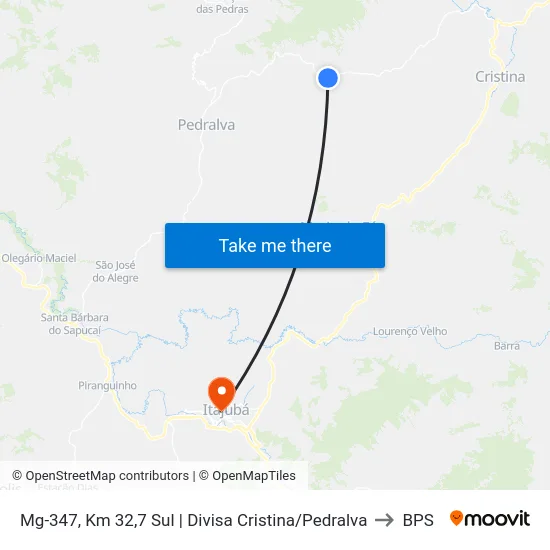 Mg-347, Km 32,7 Sul | Divisa Cristina/Pedralva to BPS map