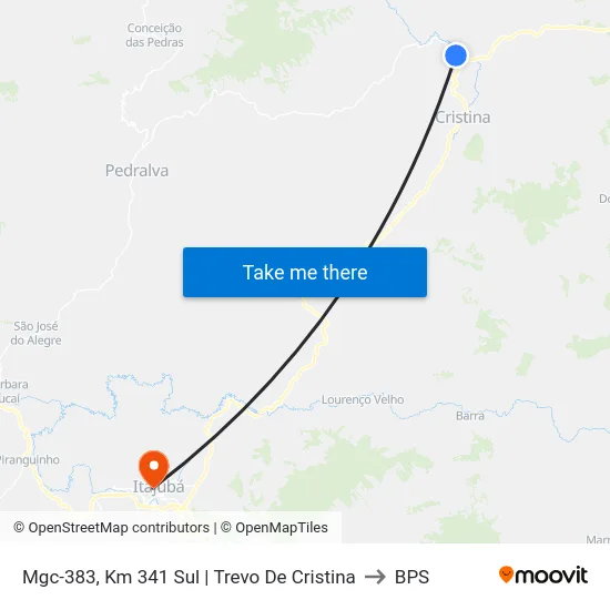 Mgc-383, Km 341 Sul | Trevo De Cristina to BPS map