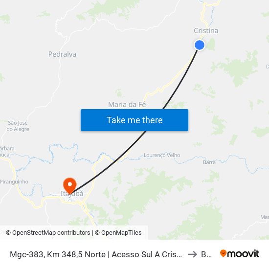 Mgc-383, Km 348,5 Norte | Acesso Sul A Cristina to BPS map