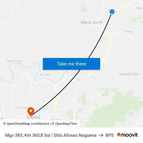 Mgc-383, Km 360,8 Sul | Sítio Afonso Nogueira to BPS map