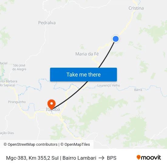 Mgc-383, Km 355,2 Sul | Bairro Lambari to BPS map