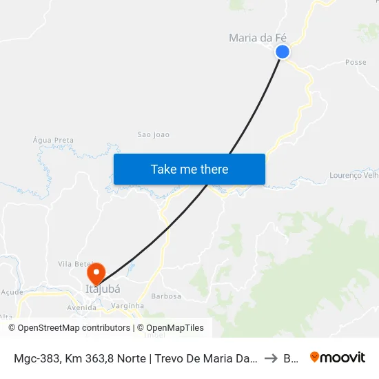 Mgc-383, Km 363,8 Norte | Trevo De Maria Da Fé to BPS map