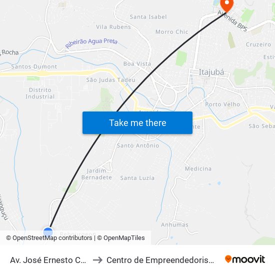 Av. José Ernesto Coelho, 1400 to Centro de Empreendedorismo UNIFEI (CEU) map