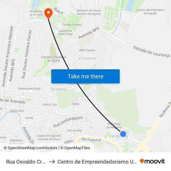 Rua Osvaldo Cruz, 257 to Centro de Empreendedorismo UNIFEI (CEU) map