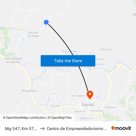 Mg-347, Km 57,4 Norte to Centro de Empreendedorismo UNIFEI (CEU) map